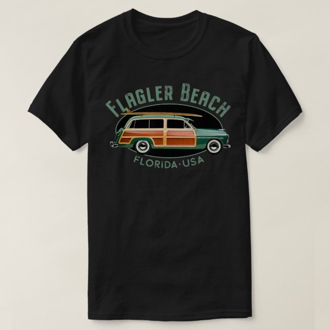 Camiseta Flagler Beach Vintage Surfing Design (Frente do Design)