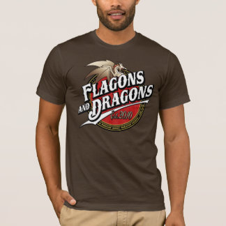 Camiseta Flagons e logotipo do Podcast Est.2010 dos dragões