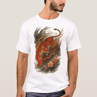 Camiseta 【Flame Tiger Japanese Ink Art Men’s T-Shirt】