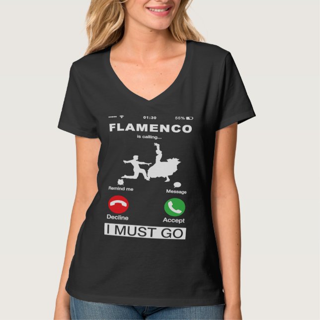 Camiseta Flamenco Está Chamando E Eu Devo Ir Telefone Engra (Frente)