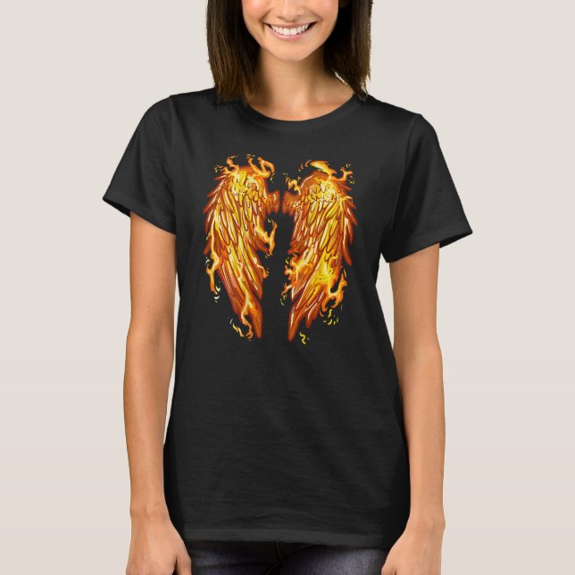 Camiseta Flaming Angel Wings On Back Fire Feathers (Frente)