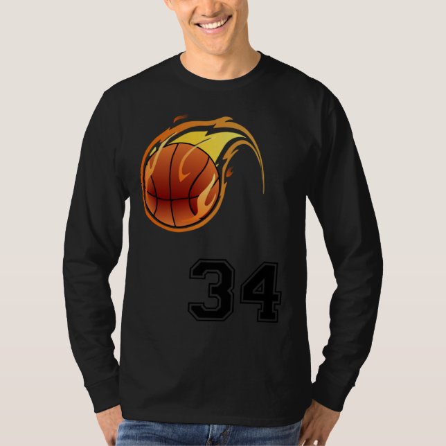 Camiseta Flaming Basketball with Number 34 on the Front and (Frente)