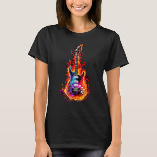 Camiseta Flaming Electric Guitar Rocker Rock Music Banda Me