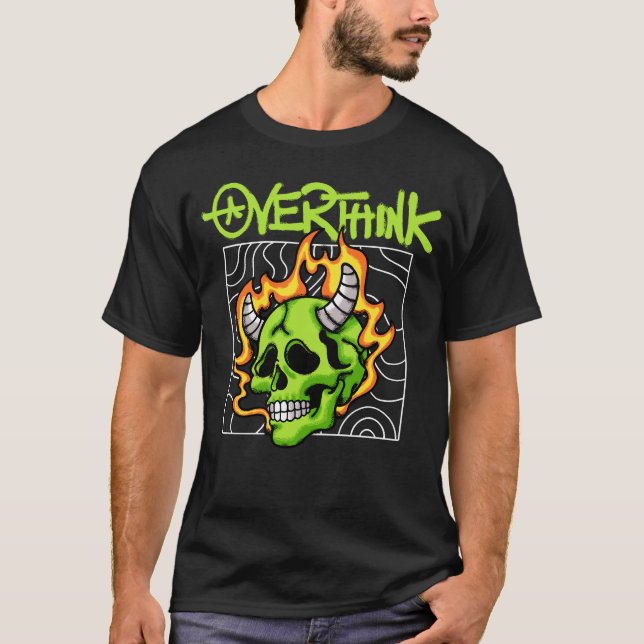Camiseta Flaming Green Skull with Horns streetwear (Frente)
