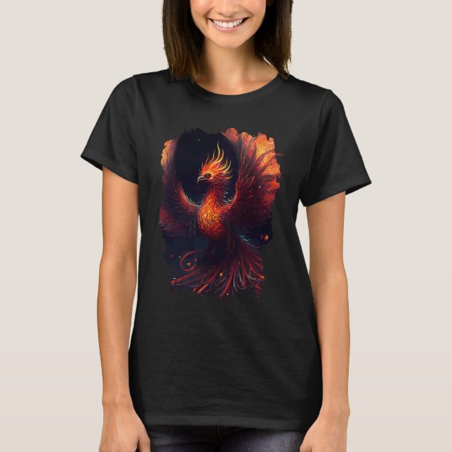 Camiseta Flaming phoenix with ornaments and fiery glow (Frente)