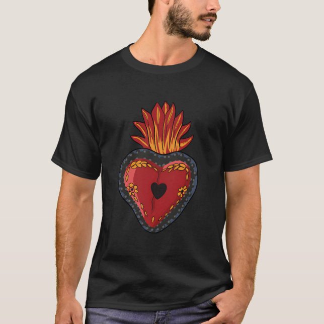 Camiseta Flaming Sacred He Mexican Folk Devotion Symbol (Frente)
