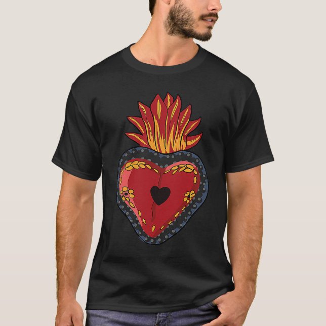 Camiseta Flaming Sacred Heart Mexican Folk Corazon (Frente)