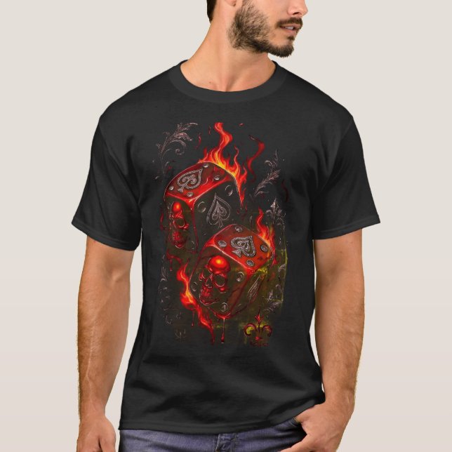 Camiseta Flaming Skull Dice - High Stakes Rebel Graphic (Frente)