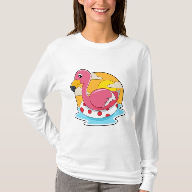 Camiseta Flamingo a Nadar com Lifebuoy (Frente)