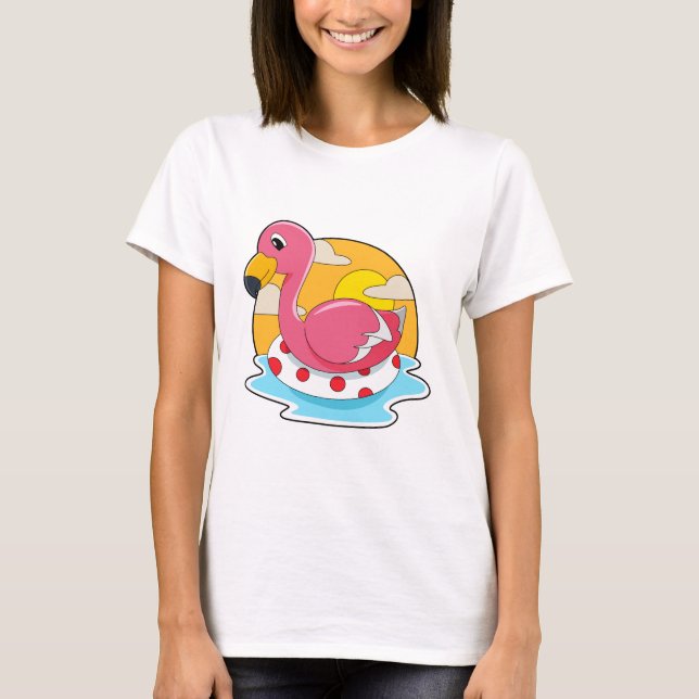 Camiseta Flamingo a Nadar com Lifebuoy (Frente)