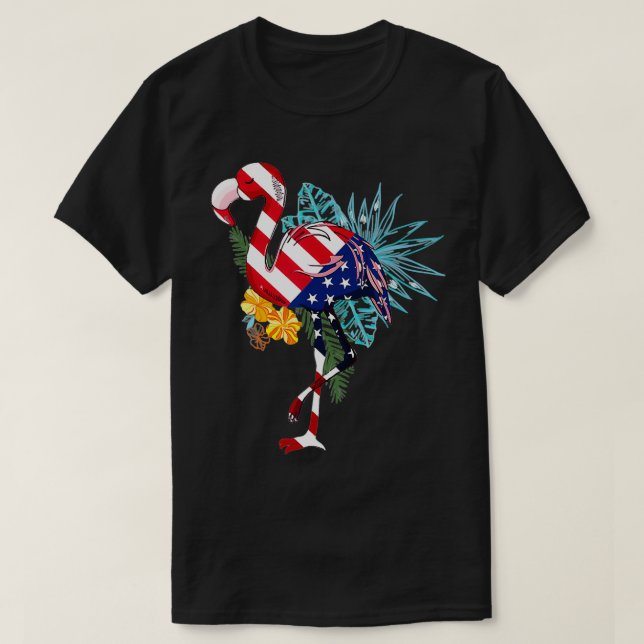 Camiseta Flamingo American Flag Flamerica Patriotic 4º de (Frente do Design)