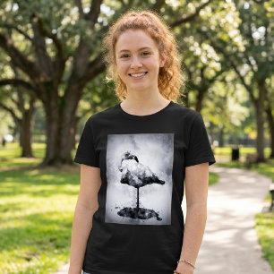 Camiseta Flamingo Aquarela Preto e Branco 02