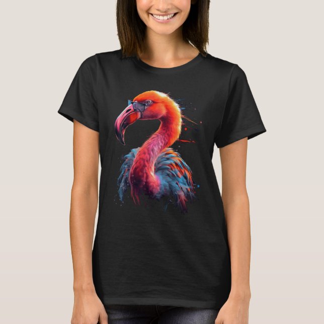 Camiseta Flamingo Art Óculos Solares Ave Animal Flamingo (Frente)