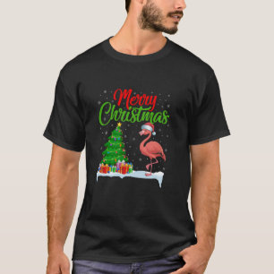Camiseta Flamingo Árvore de Natal Luz Engraçado Xmas Flamin