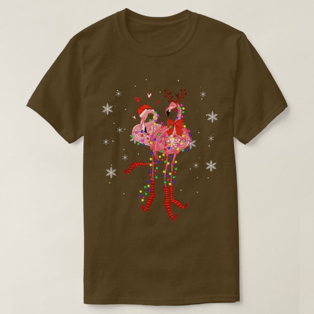 Camiseta Flamingo Árvore de Natal Luzes Tropicais (Frente do Design)