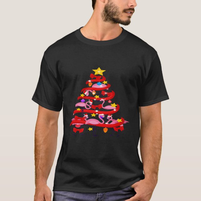 Camiseta Flamingo Árvore de Natal - Natal Santa Claus (Frente)