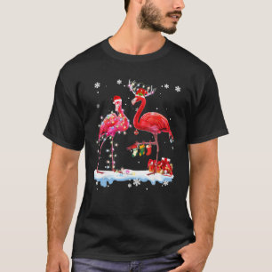 Camiseta Flamingo Árvore de Natal Santa Hat Luz