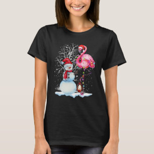 Camiseta Flamingo Árvore de Natal Snowman Santa Hat Flaming