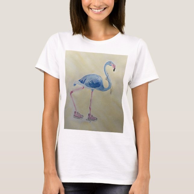 Camiseta Flamingo Azul com t-shirt de Pérolas (Frente)
