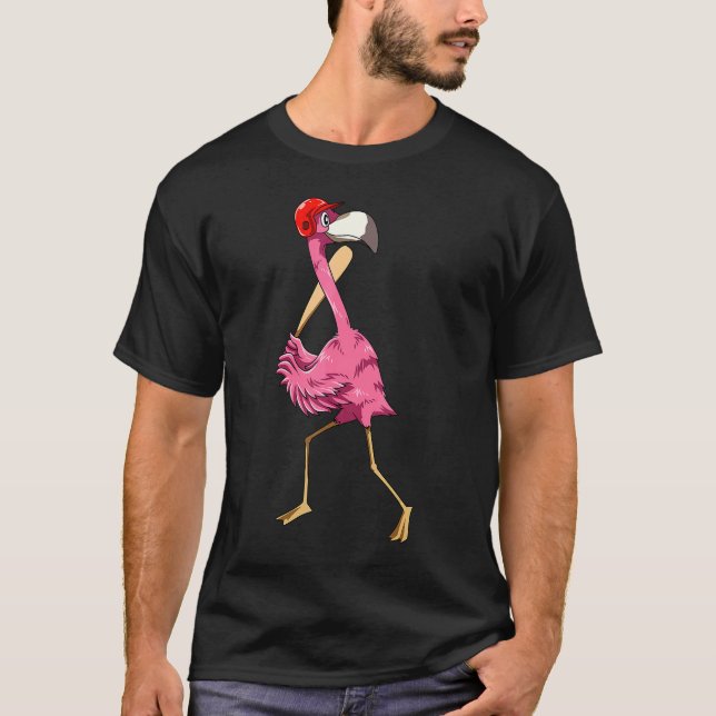 Camiseta Flamingo Baseball Flamingo Jogando Baseball Flamin (Frente)