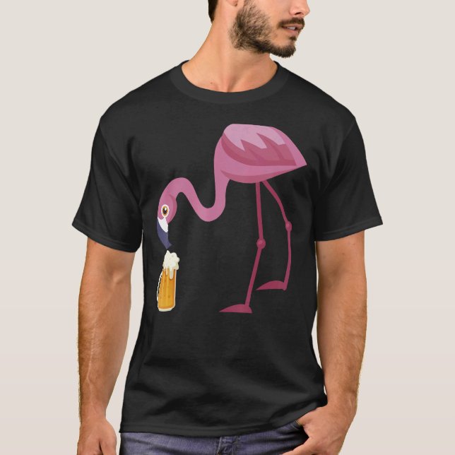 Camiseta Flamingo Bebendo Beer Summer Beer Gag (Frente)