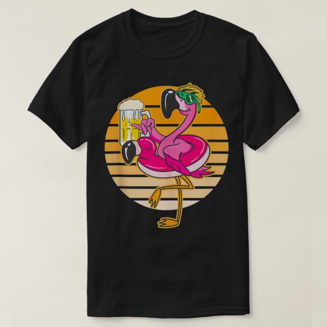 Camiseta Flamingo Bebendo Beer Summer Engraçado Beer Lover (Frente do Design)