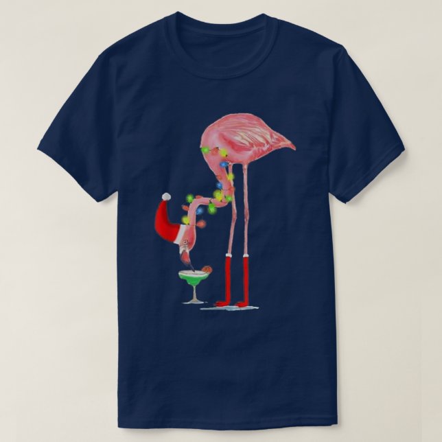 Camiseta Flamingo Bebendo Cocktail Árvore das Luzes de Nata (Frente do Design)