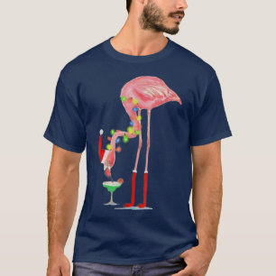 Camiseta Flamingo Bebendo Cocktail Árvore das Luzes de Nata