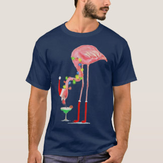 Camiseta Flamingo Bebendo Cocktail Árvore das Luzes de Nata