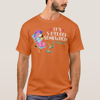 Camiseta Flamingo, Bebendo de Férias de Praia, 5 OClock Alg