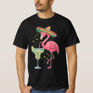 Camiseta Flamingo Bebendo Margarita Poncho Mexicano Engraça