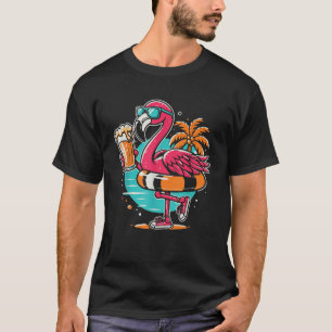Camiseta Flamingo Beer Bebendo Praia Verão