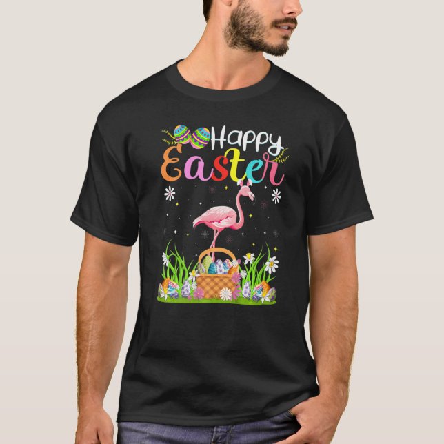 Camiseta Flamingo Bird Bunny Egg Caça Flamingo Happy Ea (Frente)