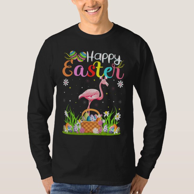 Camiseta Flamingo Bird Bunny Egg Caça Flamingo Happy Ea (Frente)