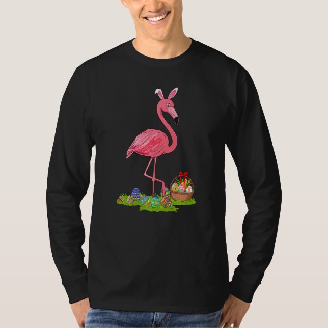 Camiseta Flamingo Bird Easter Caça De Ovos Bunny Flamingo E (Frente)