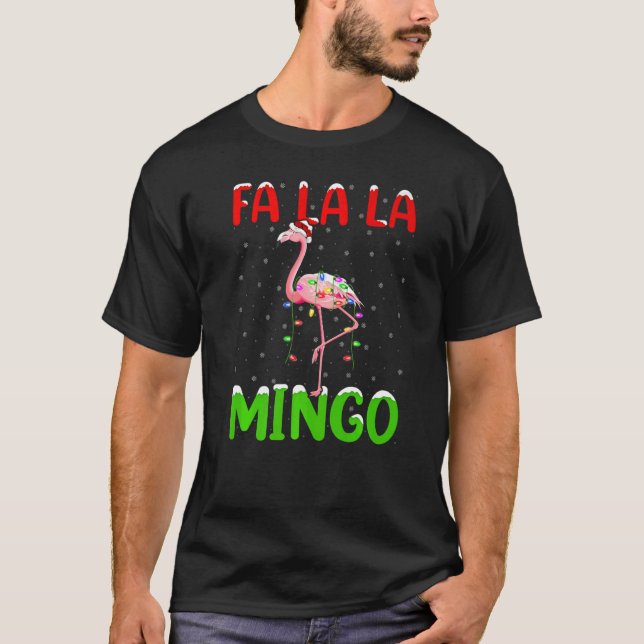 Camiseta Flamingo Bird Fa La La Mingo Flamingo Natal (Frente)