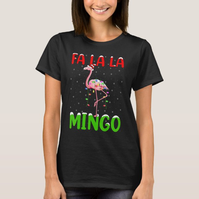 Camiseta Flamingo Bird Fa La La Mingo Flamingo Natal (Frente)