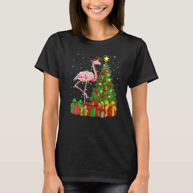 Camiseta Flamingo Bird  Xmas Holiday Santa Flamingo Christm (Frente)