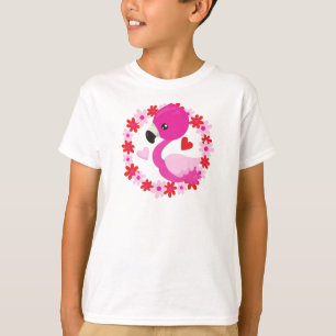 Camiseta Flamingo Bonito, Flamingo Rosa, Pássaro, Flores, C