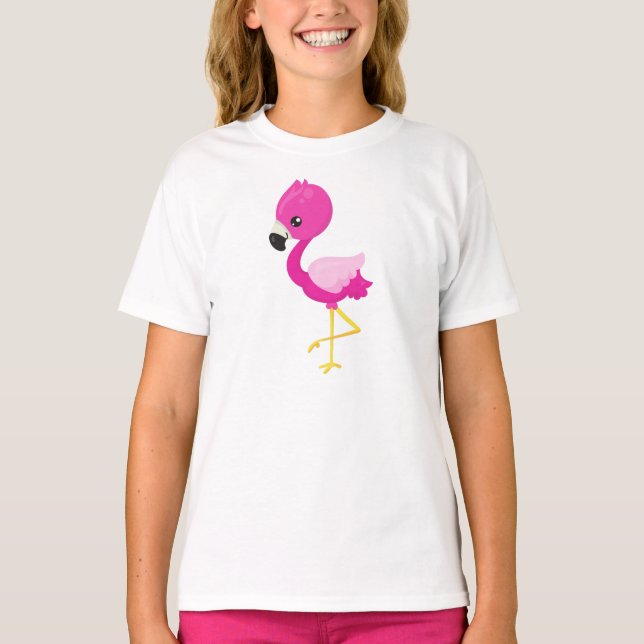 Camiseta Flamingo Bonito, Pequeno Flamingo, Flamingo Rosa (Frente)