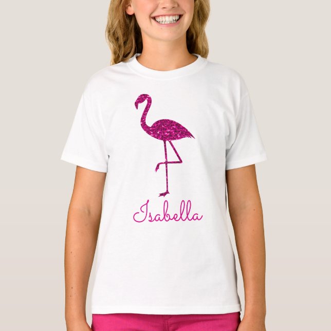 Camiseta Flamingo brilhante Rosa brilho faíscas Personalize (Frente)