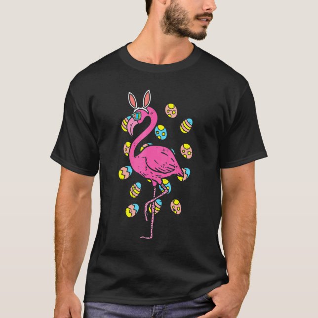Camiseta Flamingo Bunny Ovelhas Óculos Páscoa Ave Anima (Frente)