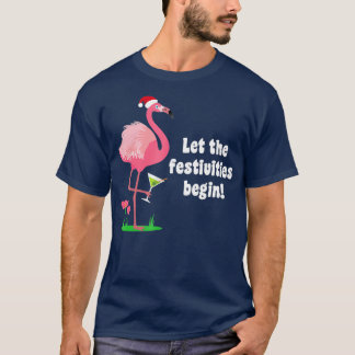 Camiseta Flamingo Christmas Bird w Martini Glass Engraçado