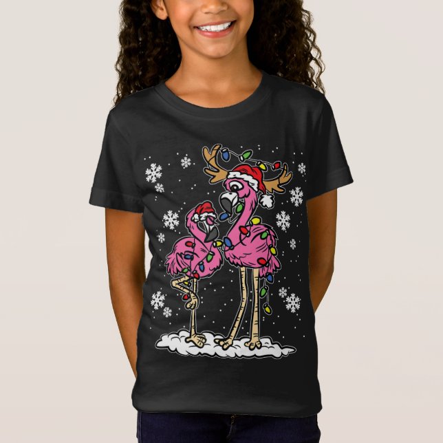 Camiseta Flamingo Christmas Lights Santa Hama Pajama Cute R (Frente)