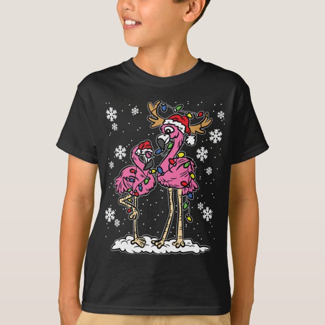 Camiseta Flamingo Christmas Lights Santa Hama Pajama Cute R (Frente)
