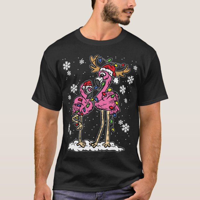 Camiseta Flamingo Christmas Lights Santa Hama Pajama Cute R (Frente)