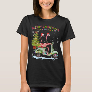 Camiseta Flamingo Christmas Motorcycle Xmas Lights Feliz Ch