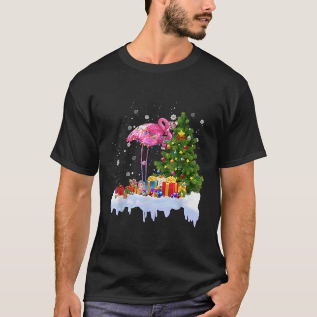 Camiseta Flamingo Christmas Tree Lights (Frente)