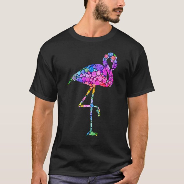 Camiseta Flamingo Colorido de Bolinhas no Dia Internacional (Frente)