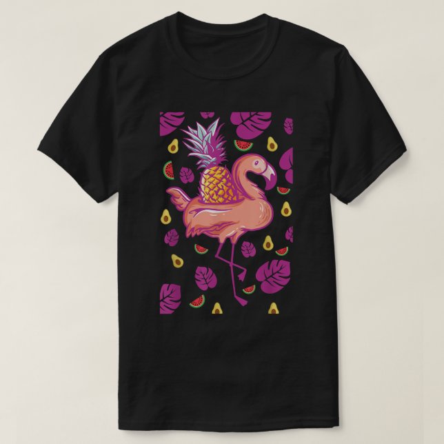 Camiseta Flamingo com abacaxi e presente de abacate (Frente do Design)